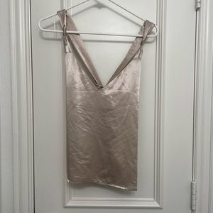 champagne satin cami with crisscross back